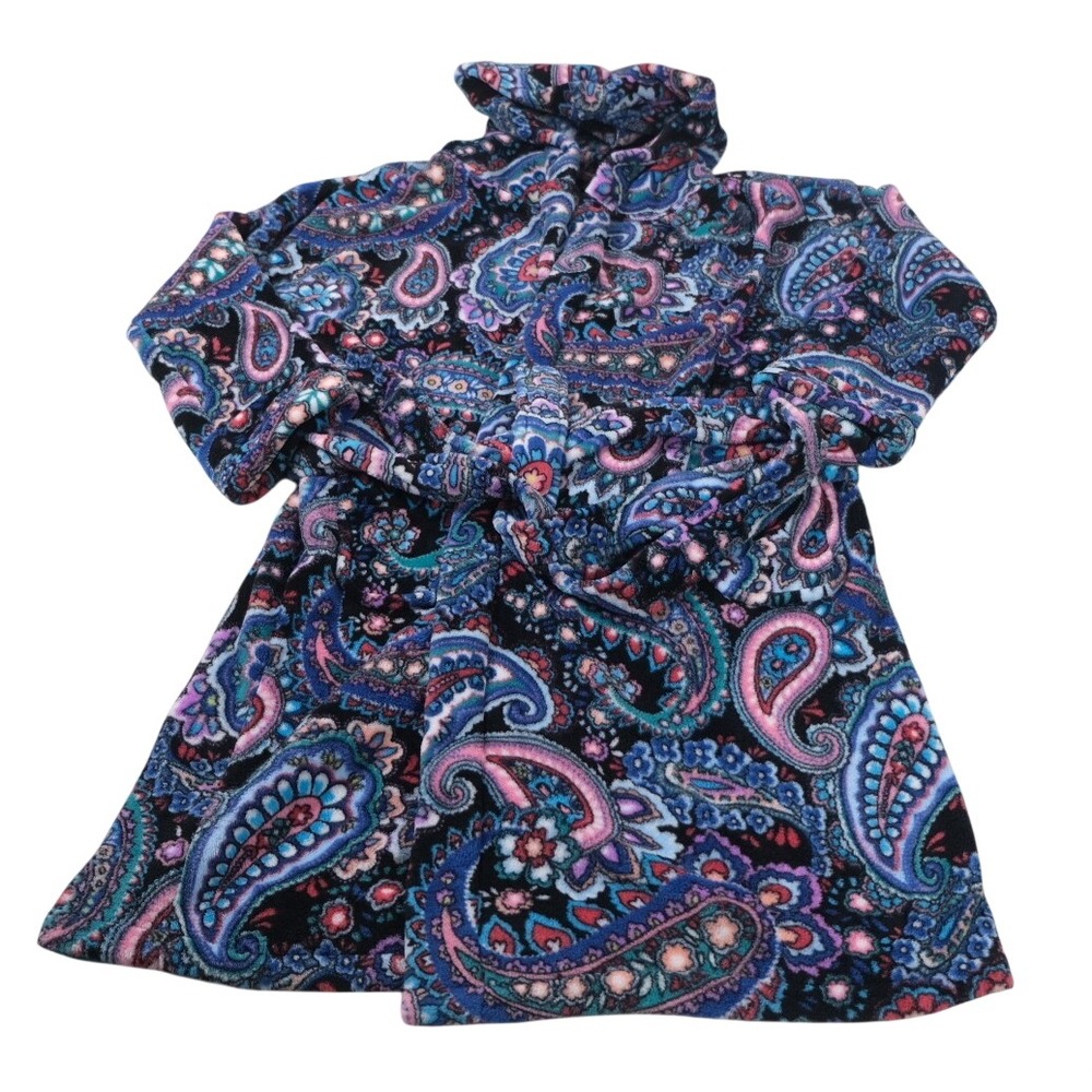 Vera Bradley Robe Womens L/XL Blue Paisley Fleece Hooded Tie Waist Plush Wrap